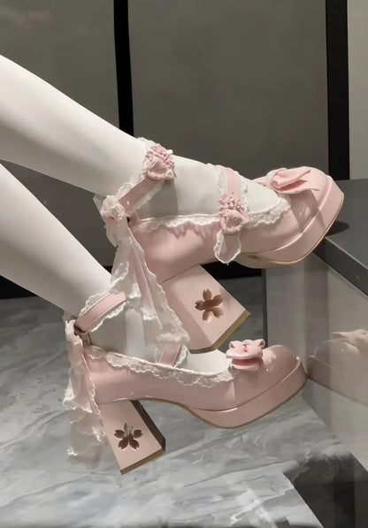 Lovely Girls Lolita Butterfly Knot High Heels Platform