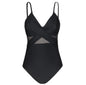 Contrast Mesh One Piece Swimsuit, V Neck Solid Color Backless Tummy Control High Cut Bathing Suit,