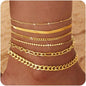 6PCS Ankle Bracelets for Women 14K Gold-plated  Anklets Stainless Steel