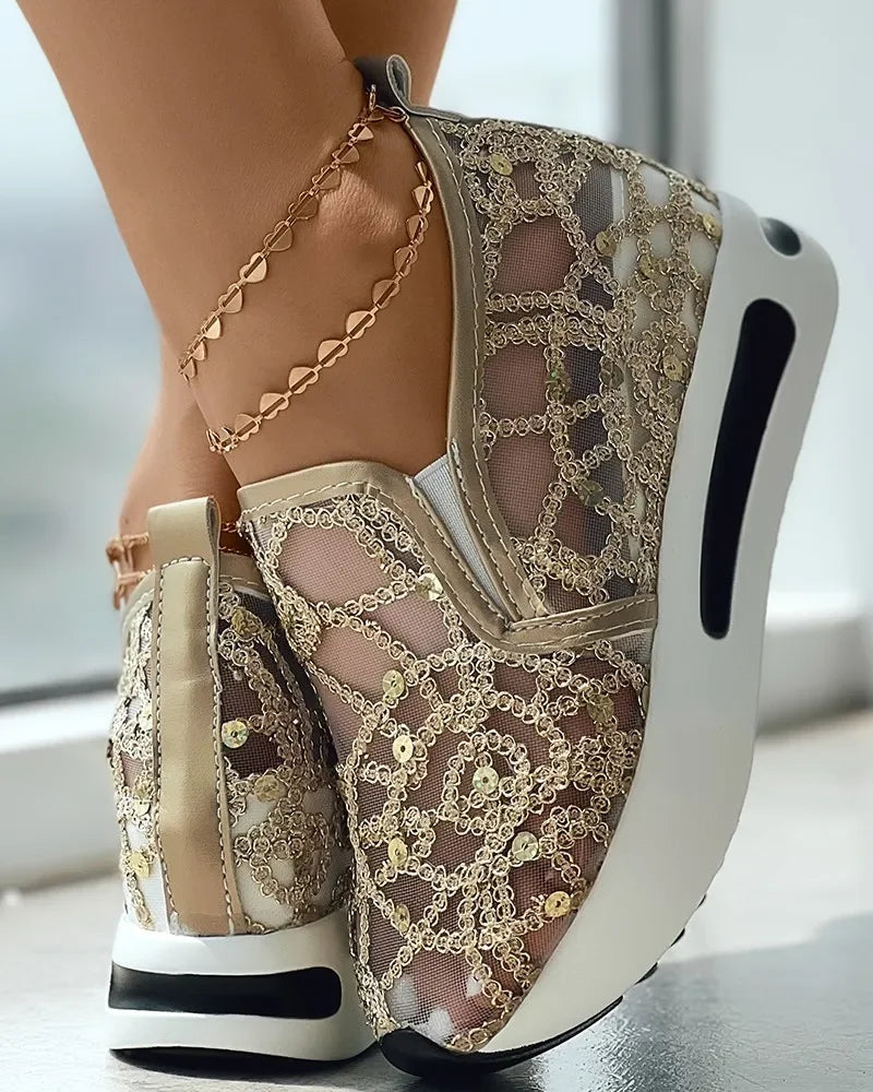 women's Muffin Sneakers Sequin Slip On Casual Shoes