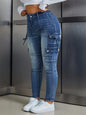 Plus Size High-Waisted Cargo Pocket Skinny Jeans with Drawstring Detail