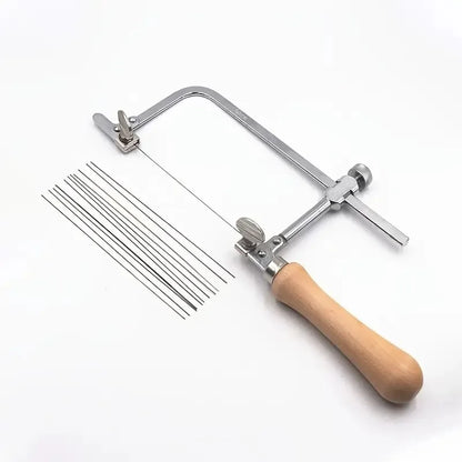 Professional jeweler saw set, adjustable U-shaped saw bow with 12 saw blades, handmade jeweler saw frame with wooden handle,