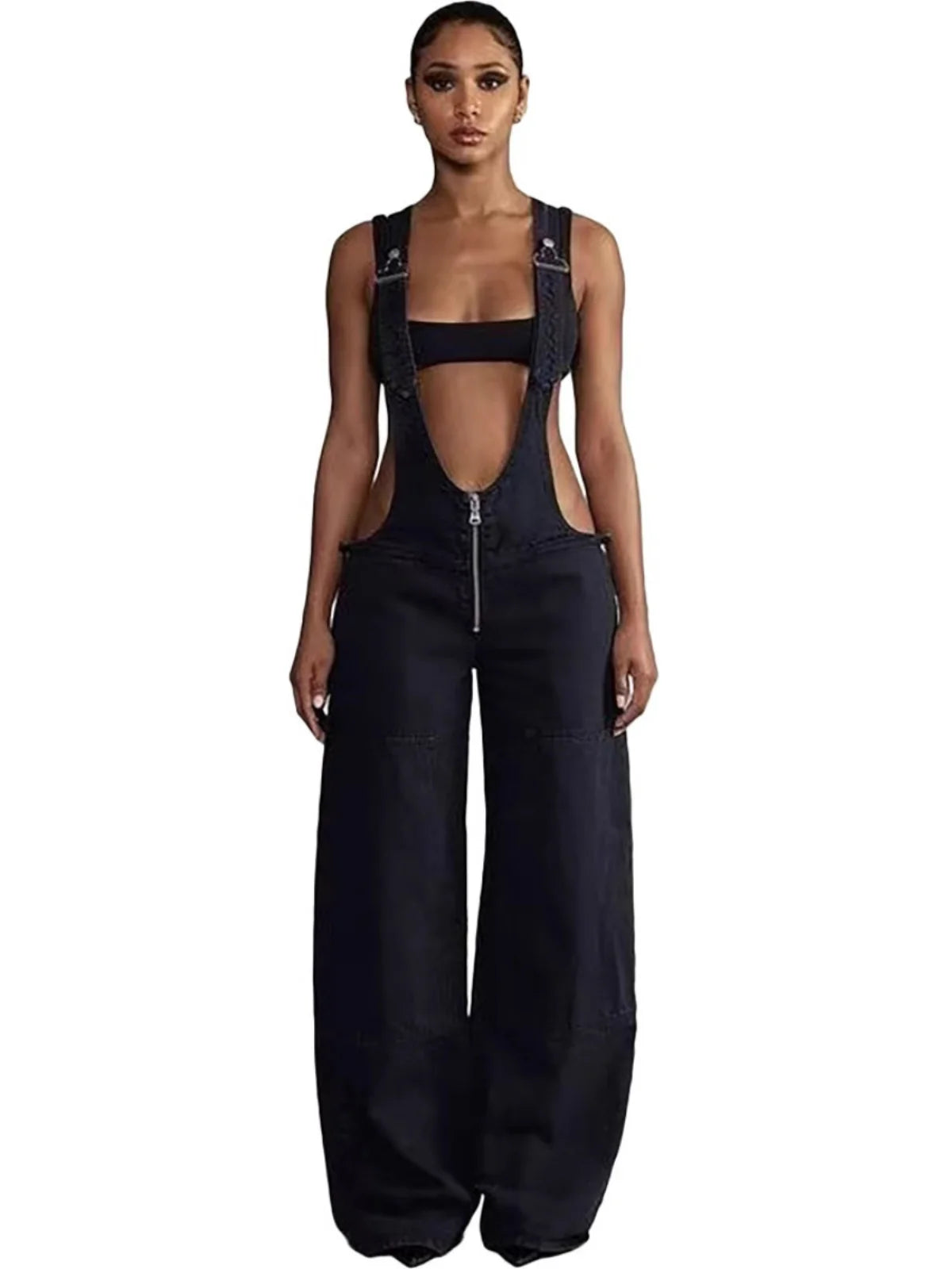 Low Waist shoulder Strap Wide Leg Jeans Low Rise Cargo Trousers with Straps