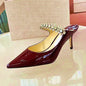 2025 New Fashionable Fine Heeled Muller Shoes with Pointed Water Diamond Chain Banquet