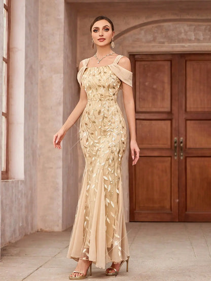 Elegant Off-Shoulder Sequin Mermaid Evening Dress