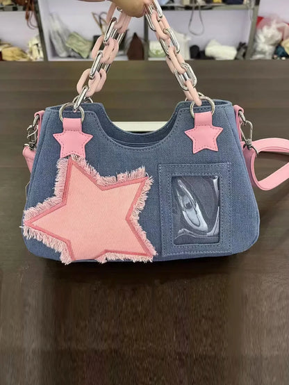Fashion Shoulder Star Denim Bag