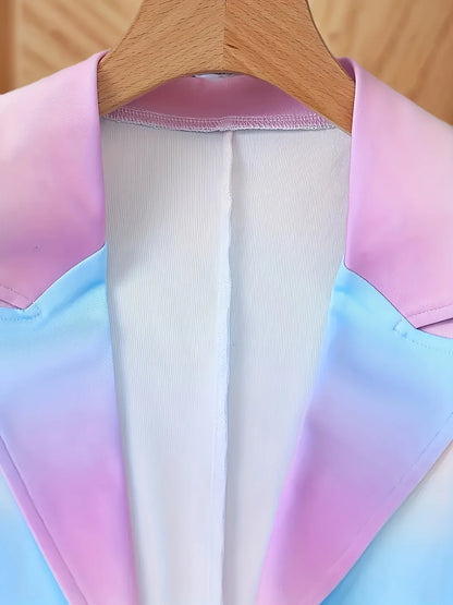 Multicolored pant set, double breasted lapel long sleeved suit jacket and pants