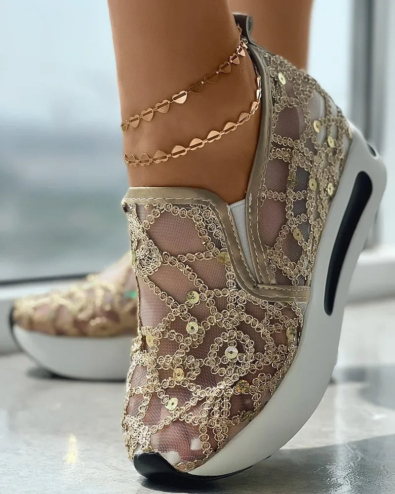 women's Muffin Sneakers Sequin Slip On Casual Shoes