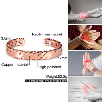 Pure Copper Magnetic Bracelet Arthritis Twisted Adjustable Cuff 12mm Magnetic Bangles
