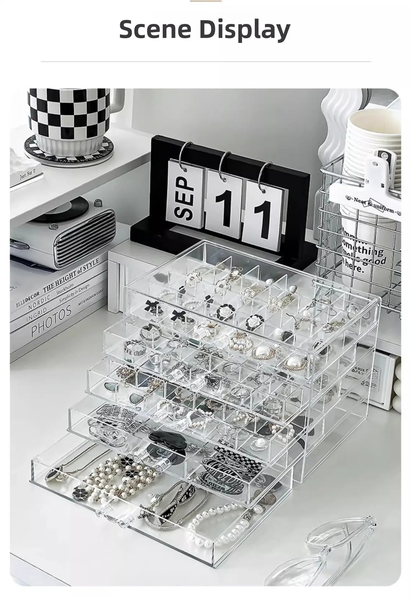 Large Capacity Multi-Layer Desktop Drawer Style Jewelry Box Earring Ring