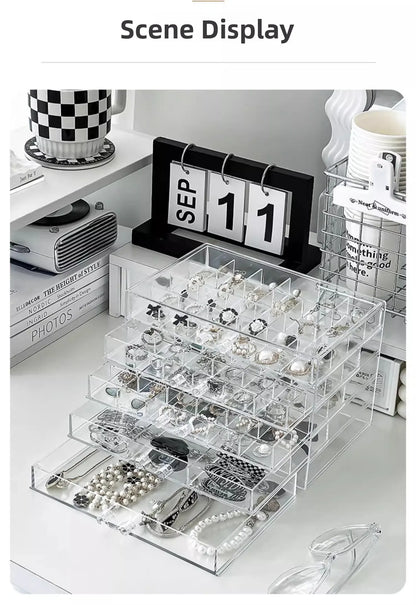 Large Capacity Multi-Layer Desktop Drawer Style Jewelry Box Earring Ring