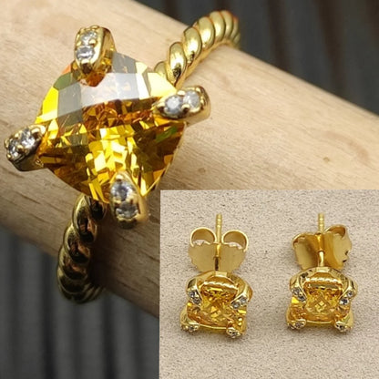 2025 New High-Quality Silver and Gold Color Set with 8mm Colorful Main Stone