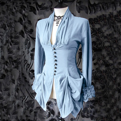 Gothic Shirt Medieval Stand Collar Ruffles Shirts