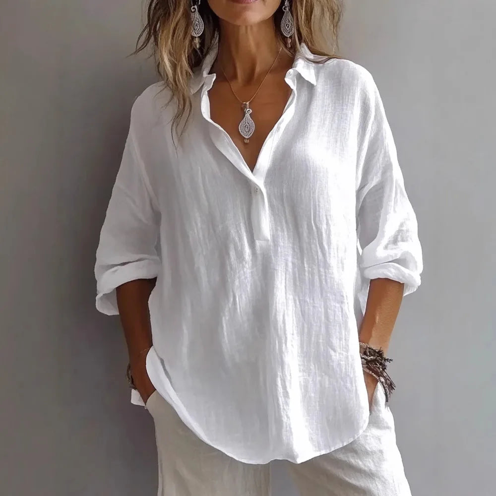 Fashion Long-sleeved Lapel Pullover Shirt Casual