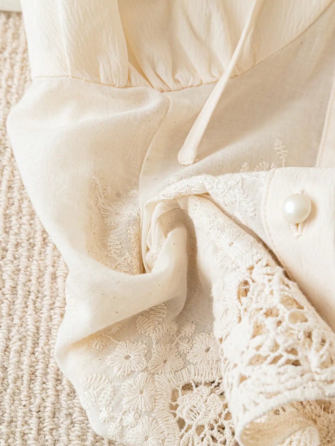 Women's Off-Shoulder Ruffled Lace Trim Cropped Blouse with Pearl Buttons
