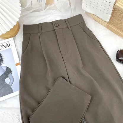 Fall Spring Black Suit Haren Pants Elastic High Waist Casual