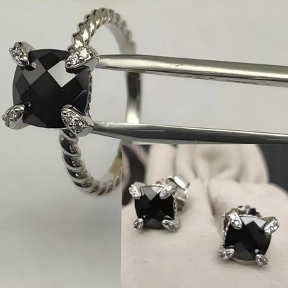 2025 New High-Quality Silver and Gold Color Set with 8mm Colorful Main Stone