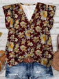 Women's V-Neck Floral Print Button-Up Blouse, Loose Fit, Lightweight
