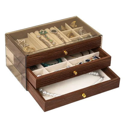 New walnut pattern three-layer drawer jewelry storage box