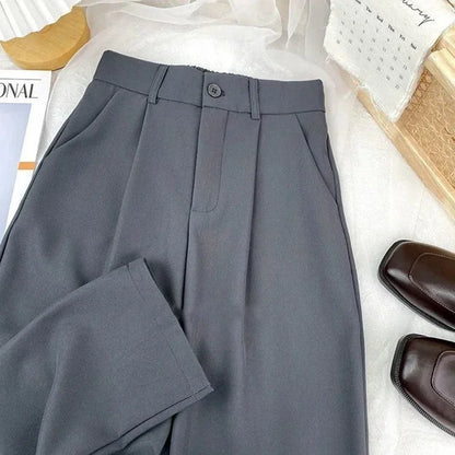 Fall Spring Black Suit Haren Pants Elastic High Waist Casual