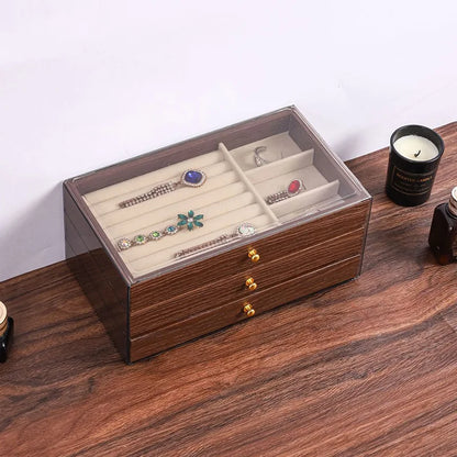 New walnut pattern three-layer drawer jewelry storage box