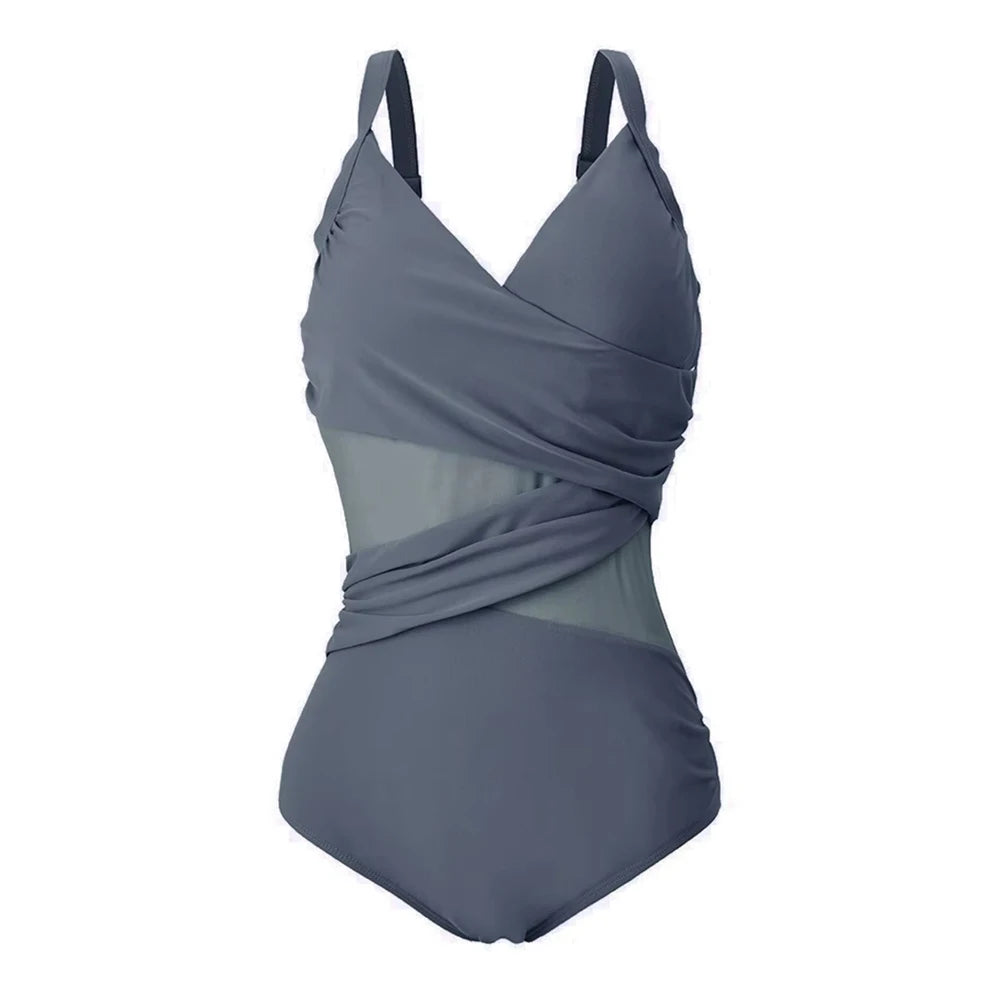 2025 New Sexy Plus Size One Piece Swimsuit Mesh Patchwork