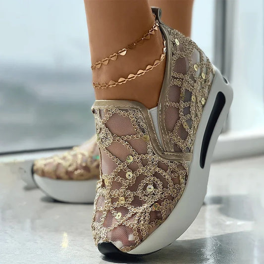 women's Muffin Sneakers Sequin Slip On Casual Shoes
