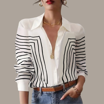 Women Casual Lapel Cotton Linen Shirt Long Sleeve Button Up Top