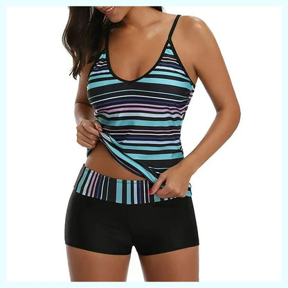 Women's Swimming Suit Ladies Striped Two Piece Swimsuit With Shorts