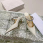 2025 New Fashionable Fine Heeled Muller Shoes with Pointed Water Diamond Chain Banquet