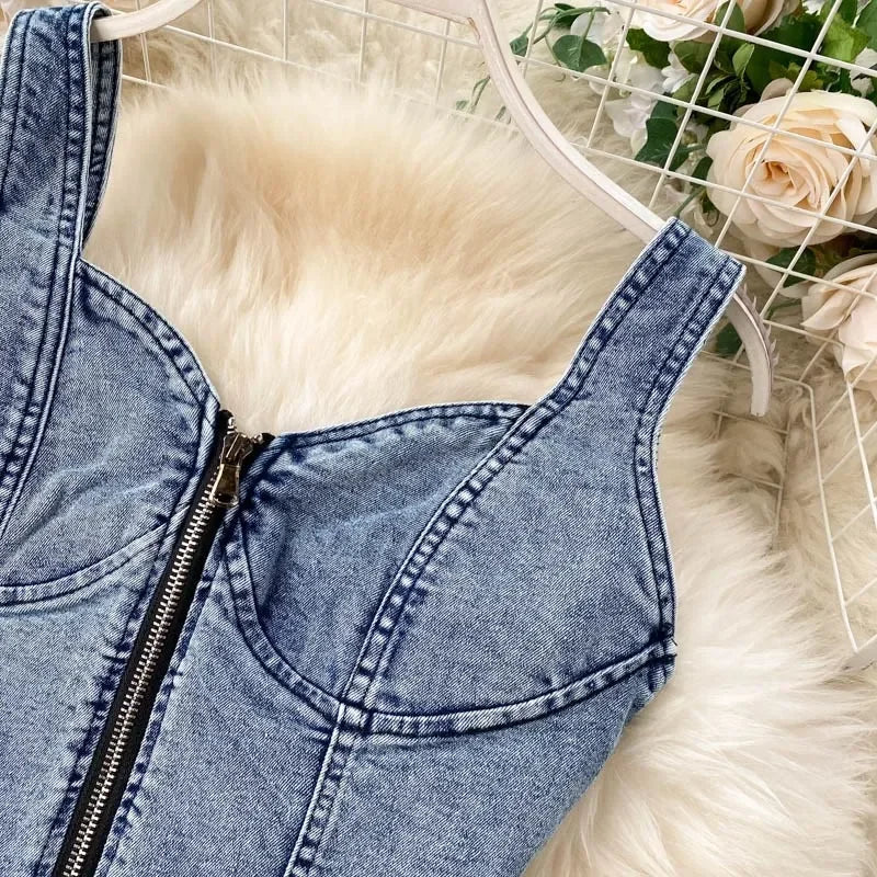 denim 2 piece outfits summer top and skirt