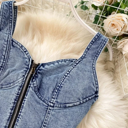 denim 2 piece outfits summer top and skirt