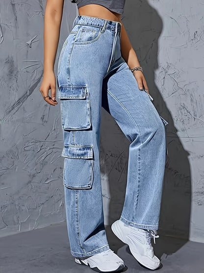 Plus Size Straight Leg Jeans for Women High Waisted Cargo Jeans Stretchy