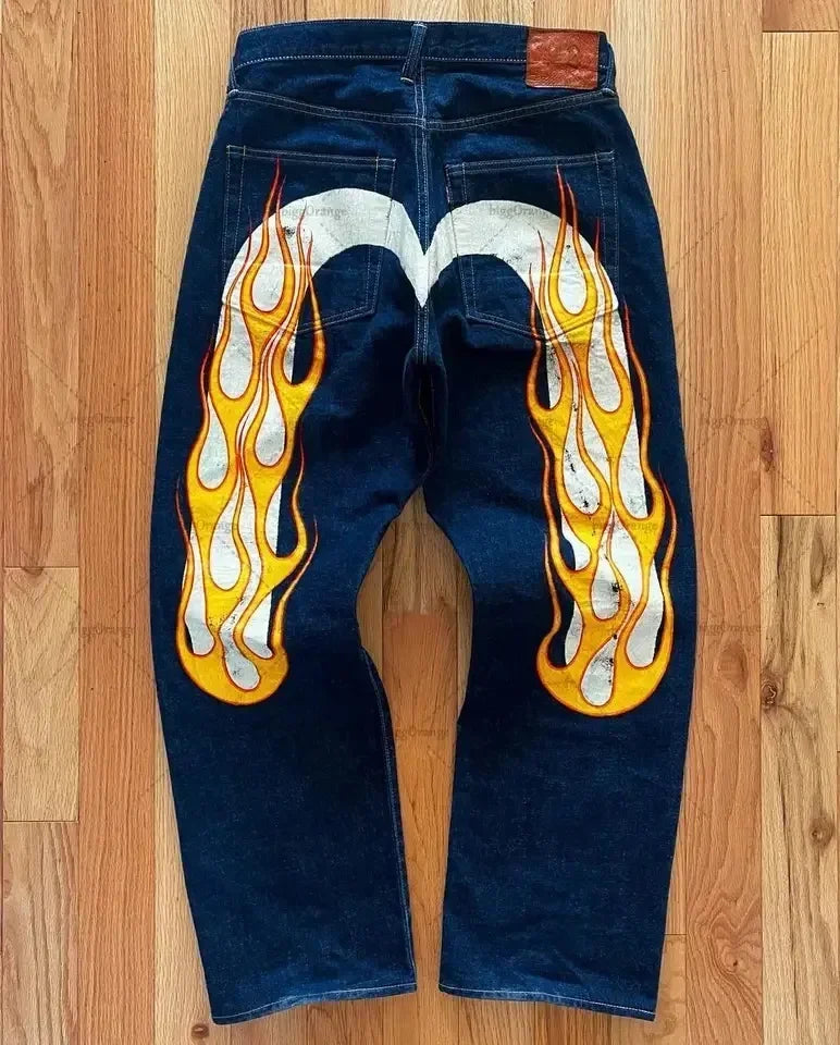 Printed Straight Denim Trousers