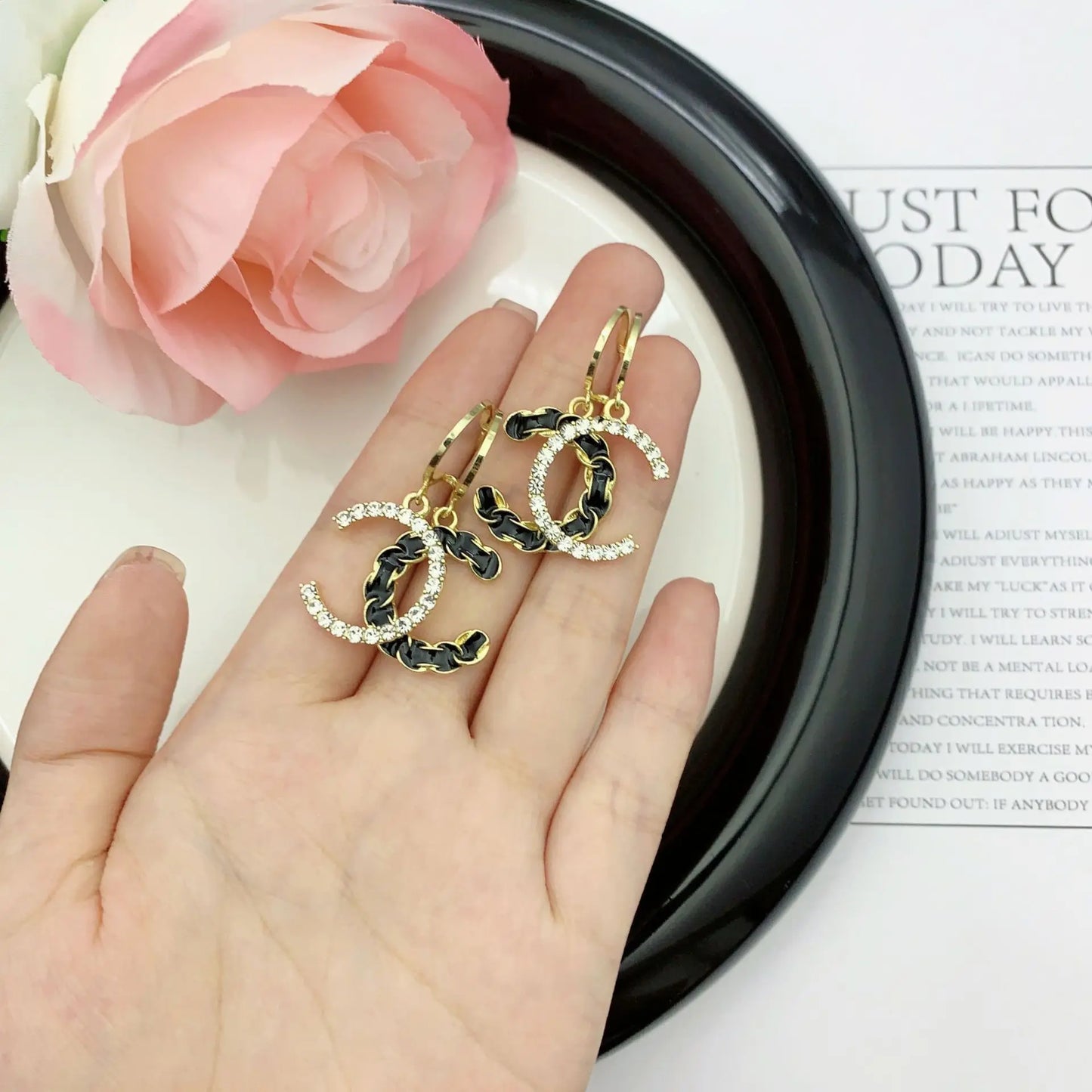 1pair Luxury Double C Earrings, Braided Woven Detail,