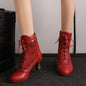 Women's Fashionable Classic Low Heel Ankle Boots Wicker Wedges Lace Color Blocked