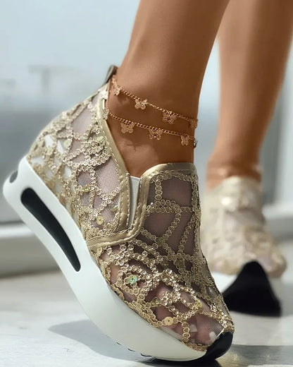 women's Muffin Sneakers Sequin Slip On Casual Shoes
