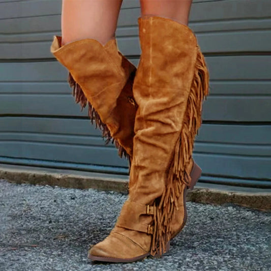 Women's Fringe Vintage Knee high Boot with Tassel
