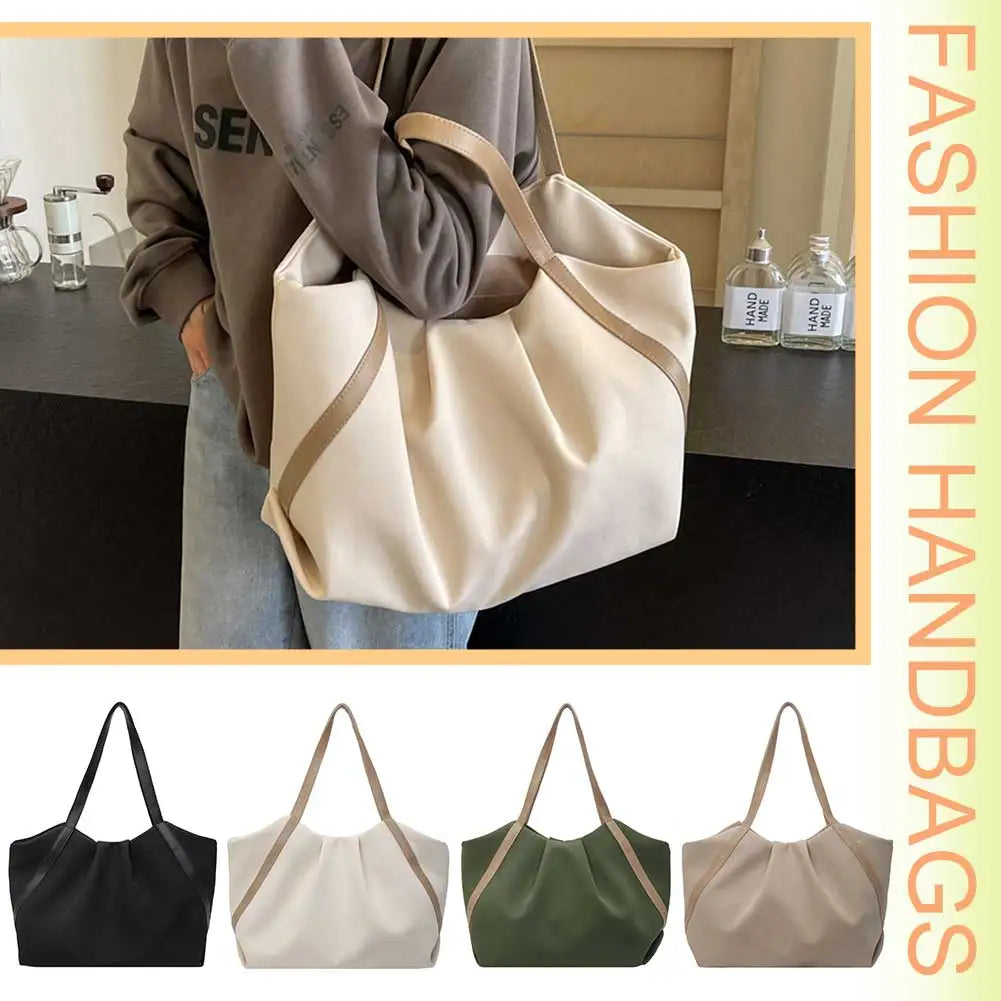 Women Work Tote Handbag Large Capacity Canvas Handheld Bag Contrast Color.