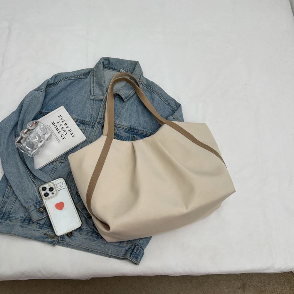 Women Work Tote Handbag Large Capacity Canvas Handheld Bag Contrast Color.