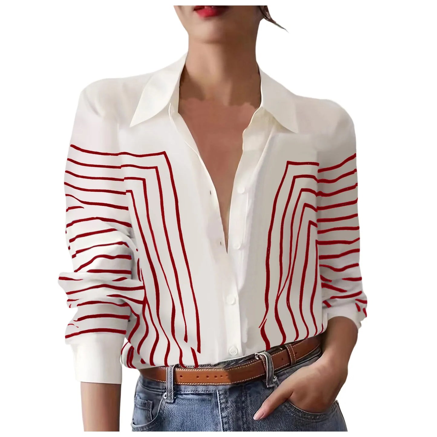 Women Casual Lapel Cotton Linen Shirt Long Sleeve Button Up Top