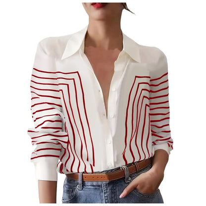 Women Casual Lapel Cotton Linen Shirt Long Sleeve Button Up Top