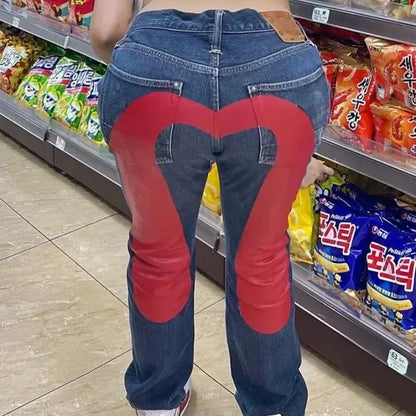 Printed Straight Denim Trousers
