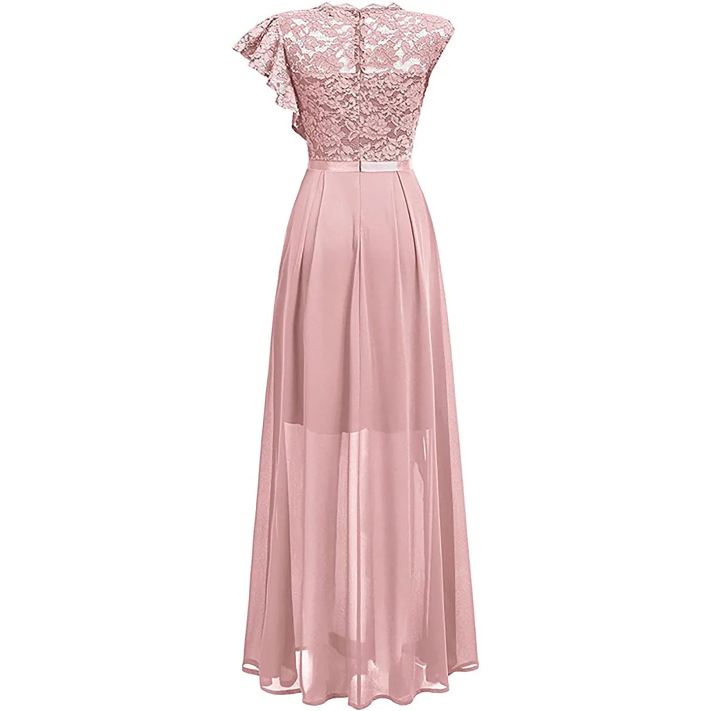 Elegant Women Sleeveless Long Evening Dress With Belt Slit Ruffles