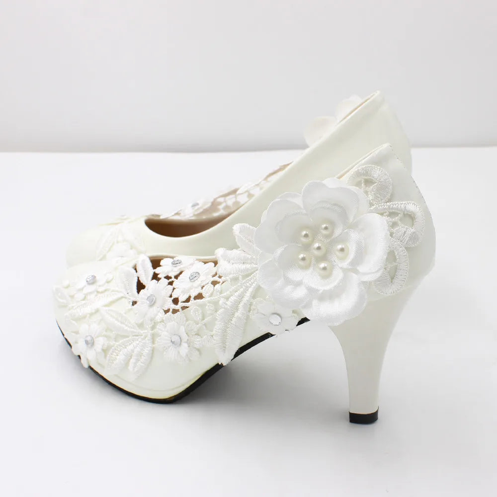 White Flower Pumps New Arrival Women's Shoes