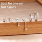 6PCS Fashion Cute Zircon Flower Ear Stud 18K Gold Plated Star Ear Stud Earrings