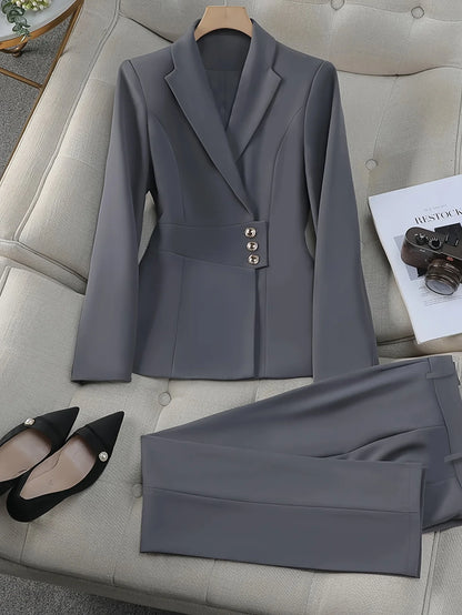 Solid color commuting simple office suit jacket pants suit