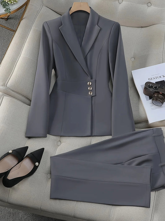 Solid color commuting simple office suit jacket pants suit