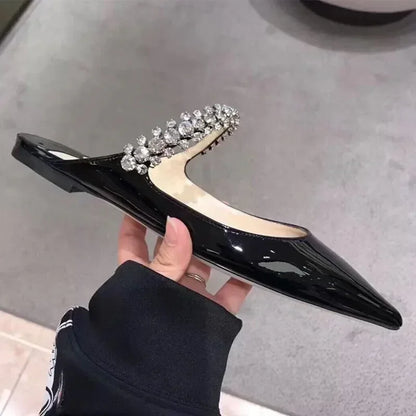 2025 New Fashionable Fine Heeled Muller Shoes with Pointed Water Diamond Chain Banquet