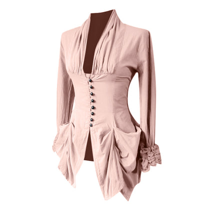 Gothic Shirt Medieval Stand Collar Ruffles Shirts